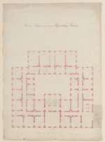 Kassel, Hofverwaltungsgebäude, Vierflügelanlage, zweite Entwurfsserie, Beletage, Grundriß