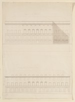Kassel, Hofverwaltungsgebäude, sechster Fassadenentwurf, Haupt- und Hoffront, Aufriß