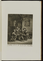 Drei Bauern um eine Bank in einem Interieur versammelt