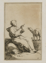 Sitzender Hirte mit Ziege