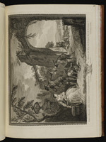 Sitzende Dame, zwei Jäger und Bettler in einer Landschaft mit Torbogen