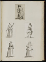56 - 60. / 60 | les Gueux en 25 morceaux ... Capitano di Baroni. / Quatre pieçes representant divers attitudes & habillemens des / femmes; au bas est écrit: J. Callot in f.