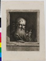 Eremit oder Mönch in einer Fensteröffnung