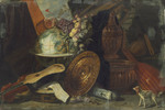 Stillleben mit Globus, Musikinstrumenten und Prunkgefäßen