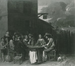 Zechende Gesellschaft vor einem Wirtshaus