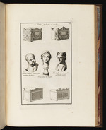 Vier Ascheurnen und drei Büsten