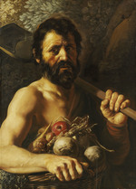 Die Erde und das Mannesalter: Gärtner mit Spaten und Korb mit Früchten