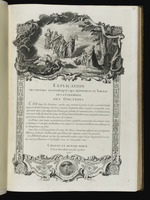 Frankreich empfängt die vier Kardinaltugenden, Allegorie zur Salbungszeremonie, und erklärender Text