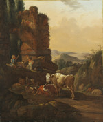 Berglandschaft mit antiker Ruine, Hirten und Herde (Gegenstück zu GK 614)