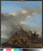 Landweg mit Bauern und Jägern